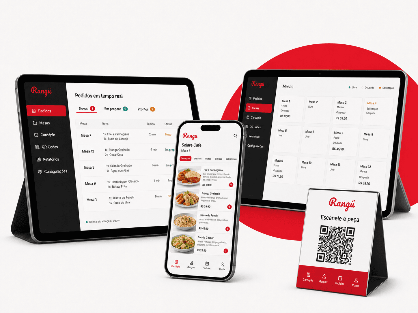 Cardápio, pedidos, mesas e QR Code do Rangu